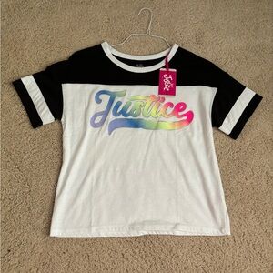 Justice Kids Rainbow Logo T-Shirt - Black and White